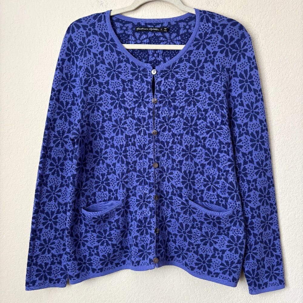 Gudrun Sjoden Floral Printed Whimsical Organic Cotton Button Up Cardigan